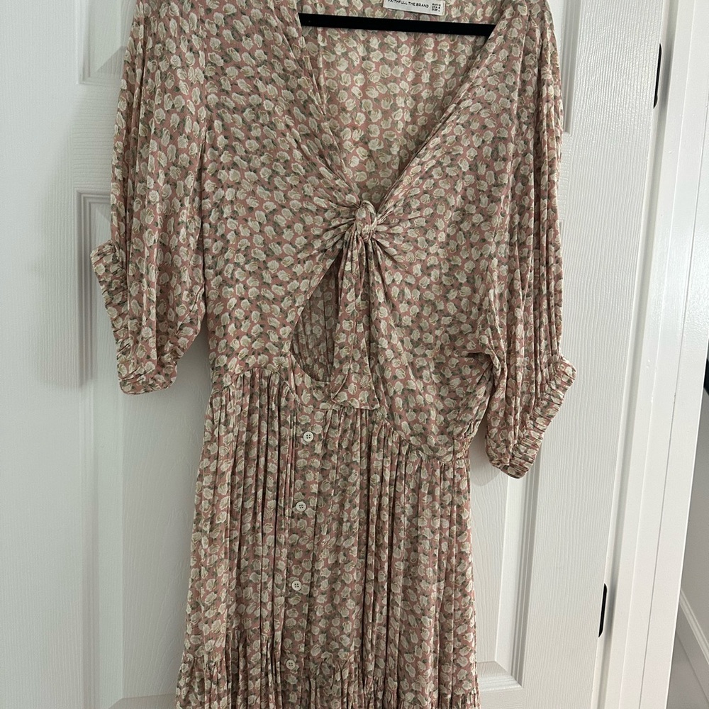 Faithfull the Brand Pink Floral Pleated Tie Front Sundress